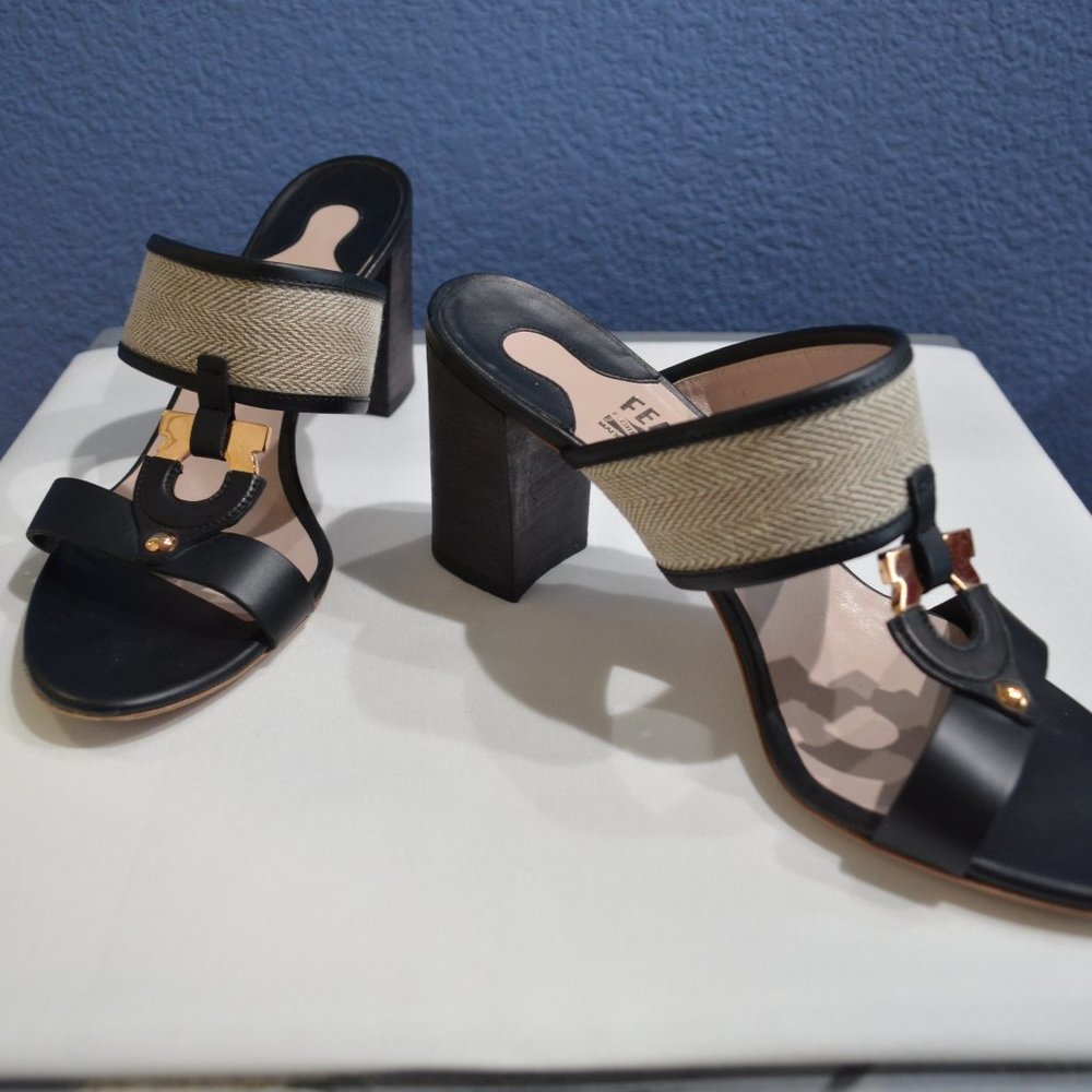 Salvatore Ferragamo Donata Block Heel Slip On Leather Sandal, 9 Medium